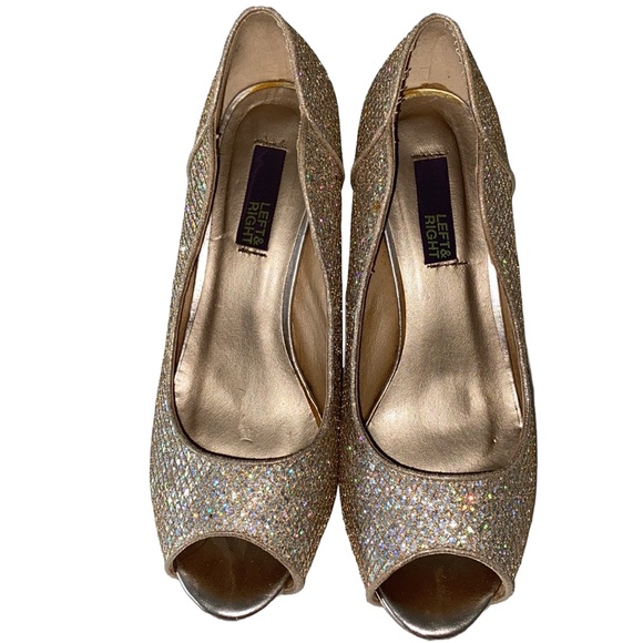 Left & Right Peep Toe Sparkly Heels - Picture 1 of 13
